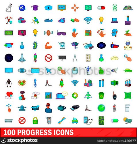 100 progress icons set in cartoon style for any design vector illustration. 100 progress icons set, cartoon style