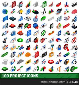 100 project icons set in isometric 3d style for any design vector illustration. 100 project icons set, isometric 3d style