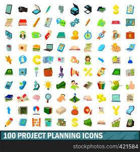 100 project planning icons set in cartoon style for any design vector illustration. 100 project planning icons set, cartoon style