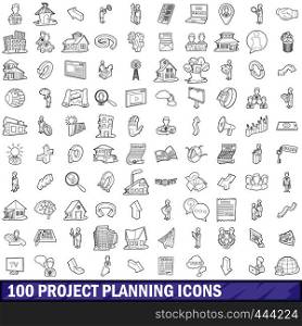 100 project planning icons set in outline style for any design vector illustration. 100 project planning icons set, outline style