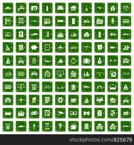 100 property icons set in grunge style green color isolated on white background vector illustration. 100 property icons set grunge green