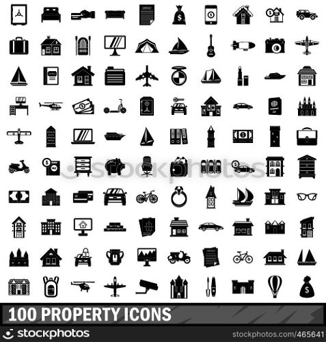 100 property icons set in simple style for any design vector illustration. 100 property icons set, simple style