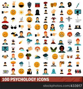 100 psychology icons set in flat style for any design vector illustration. 100 psychology icons set, flat style