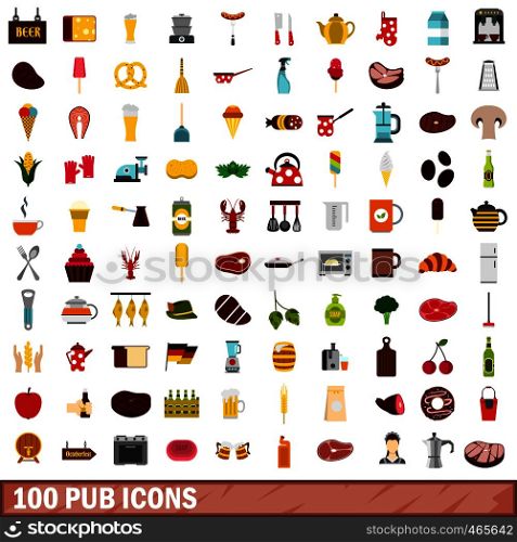 100 pub icons set in flat style for any design vector illustration. 100 pub icons set, flat style
