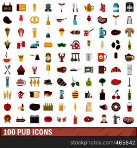 100 pub icons set in flat style for any design vector illustration. 100 pub icons set, flat style