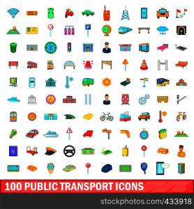100 public transport icons set in cartoon style for any design vector illustration. 100 public transport icons set, cartoon style