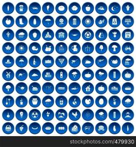 100 pumpkin icons set in blue circle isolated on white vector illustration. 100 pumpkin icons set blue