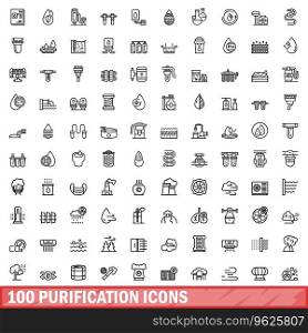 100 purification icons set. Outline illustration of 100 purification icons vector set isolated on white background. 100 purification icons set, outline style