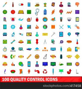 100 quality control icons set in cartoon style for any design vector illustration. 100 quality control icons set, cartoon style