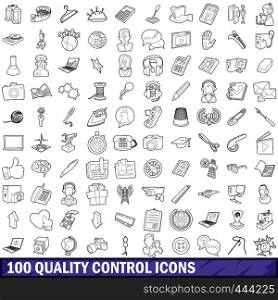 100 quality control icons set in outline style for any design vector illustration. 100 quality control icons set, outline style