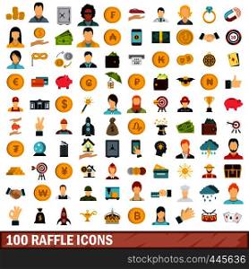100 raffle icons set in flat style for any design vector illustration. 100 raffle icons set, flat style
