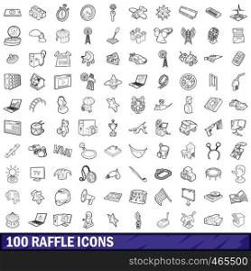 100 raffle icons set in outline style for any design vector illustration. 100 raffle icons set, outline style