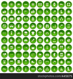 100 rafting icons set green circle isolated on white background vector illustration. 100 rafting icons set green circle