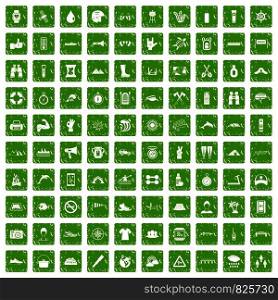 100 rafting icons set in grunge style green color isolated on white background vector illustration. 100 rafting icons set grunge green
