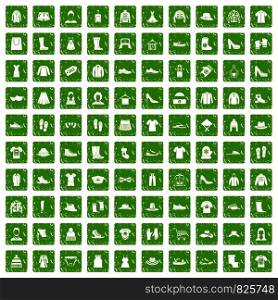100 rags icons set in grunge style green color isolated on white background vector illustration. 100 rags icons set grunge green