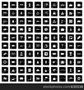 100 railway icons set in grunge style isolated vector illustration. 100 railway icons set, grunge style