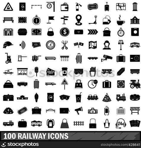 100 railway icons set in simple style for any design vector illustration. 100 railway icons set, simple style