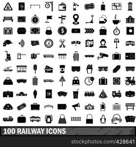 100 railway icons set in simple style for any design vector illustration. 100 railway icons set, simple style