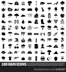 100 rain icons set in simple style for any design vector illustration. 100 rain icons set, simple style