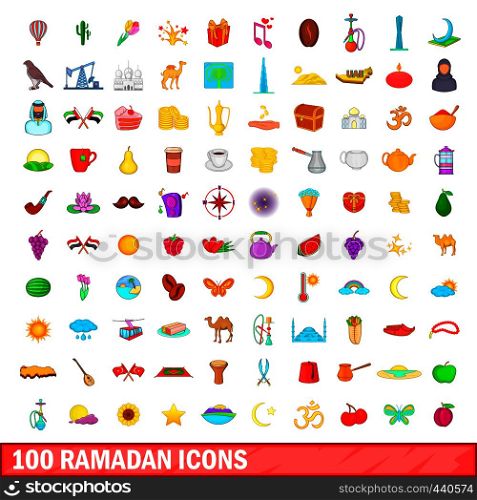100 ramadan icons set in cartoon style for any design vector illustration. 100 ramadan icons set, cartoon style