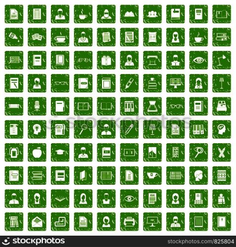 100 reader icons set in grunge style green color isolated on white background vector illustration. 100 reader icons set grunge green