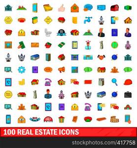 100 real estate icons set in cartoon style for any design vector illustration. 100 real estate icons set, cartoon style