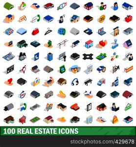 100 real estate icons set in isometric 3d style for any design vector illustration. 100 real estate icons set, isometric 3d style