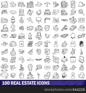 100 real estate icons set in outline style for any design vector illustration. 100 real estate icons set, outline style