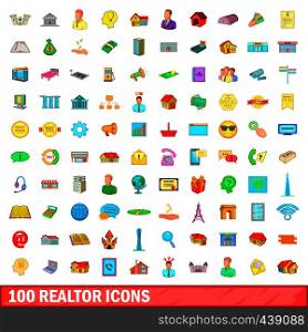 100 realtor icons set in cartoon style for any design vector illustration. 100 realtor icons set, cartoon style