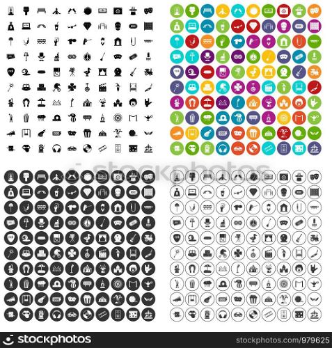 100 recreational activities icons set vector in 4 variant for any web design isolated on white. 100 recreational activities icons set vector variant