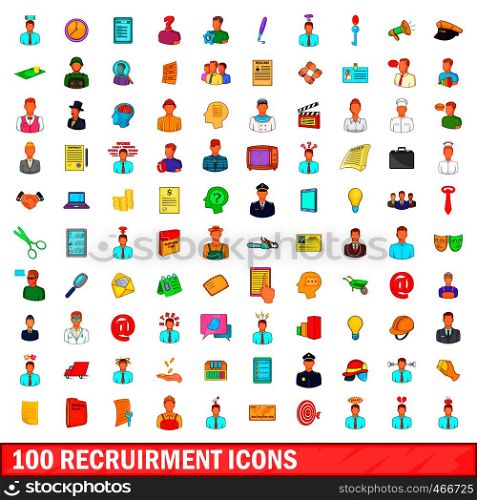 100 recruitment icons set in cartoon style for any design illustration. 100 recruitment icons set, cartoon style