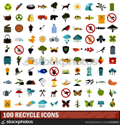 100 recycle icons set in flat style for any design vector illustration. 100 recycle icons set, flat style