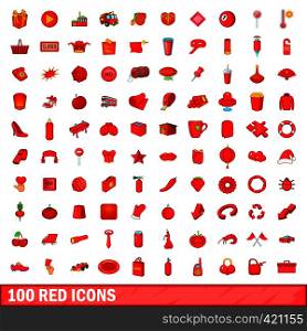 100 red icons set in cartoon style for any design vector illustration. 100 red icons set, cartoon style