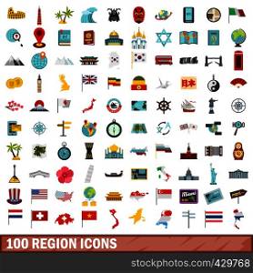 100 region icons set in flat style for any design vector illustration. 100 region icons set, flat style