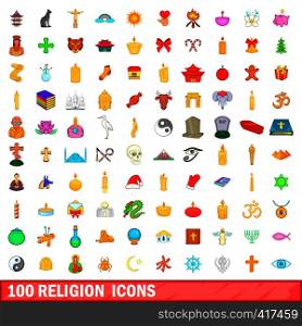 100 religion icons set in cartoon style for any design vector illustration. 100 religion icons set, cartoon style