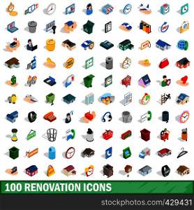 100 renovation icons set in isometric 3d style for any design vector illustration. 100 renovation icons set, isometric 3d style