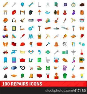 100 repairs icons set in cartoon style for any design vector illustration. 100 repairs icons set, cartoon style