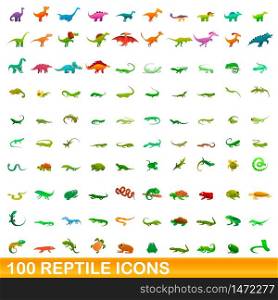 100 reptile icons set. Cartoon illustration of 100 reptile icons vector set isolated on white background. 100 reptile icons set, cartoon style