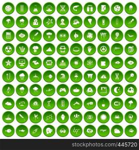 100 research icons set green circle isolated on white background vector illustration. 100 research icons set green circle