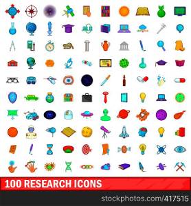 100 research icons set in cartoon style for any design vector illustration. 100 research icons set, cartoon style