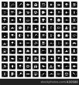 100 research icons set in grunge style isolated vector illustration. 100 research icons set, grunge style