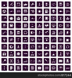 100 researcher science icons set in grunge style purple color isolated on white background vector illustration. 100 researcher science icons set grunge purple