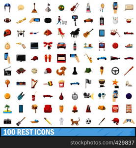 100 rest icons set in cartoon style for any design vector illustration. 100 rest icons set, cartoon style
