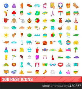100 rest icons set in cartoon style for any design vector illustration. 100 rest icons set, cartoon style