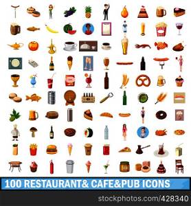 100 restaurant cafe icons set in cartoon style for any design vector illustration. 100 restaurant cafe icons set, cartoon style
