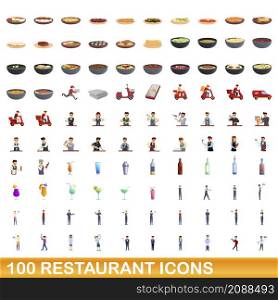 100 restaurant icons set. Cartoon illustration of 100 restaurant icons vector set isolated on white background. 100 restaurant icons set, cartoon style