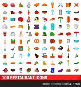 100 restaurant icons set in cartoon style for any design vector illustration. 100 restaurant icons set, cartoon style