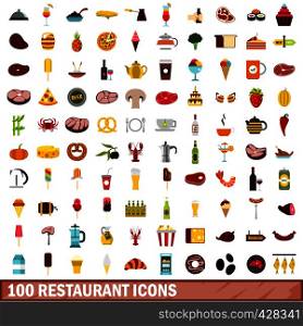 100 restaurant icons set in flat style for any design vector illustration. 100 restaurant icons set, flat style