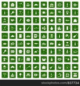 100 restaurant icons set in grunge style green color isolated on white background vector illustration. 100 restaurant icons set grunge green