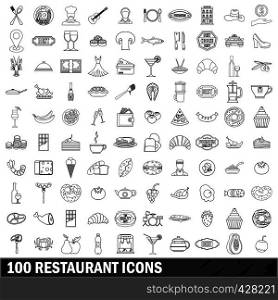 100 restaurant icons set in outline style for any design vector illustration. 100 restaurant icons set, outline style